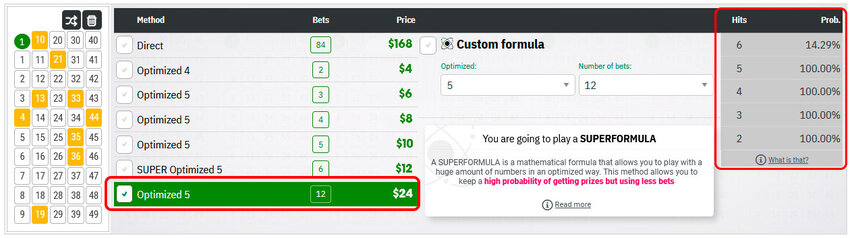 Optimized multiple bet example 3