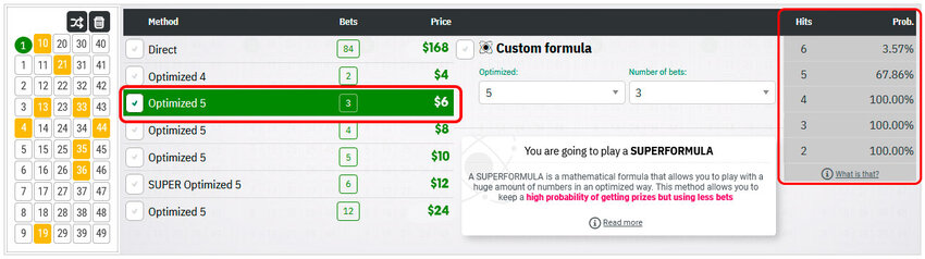 Optimized multiple bet example 2